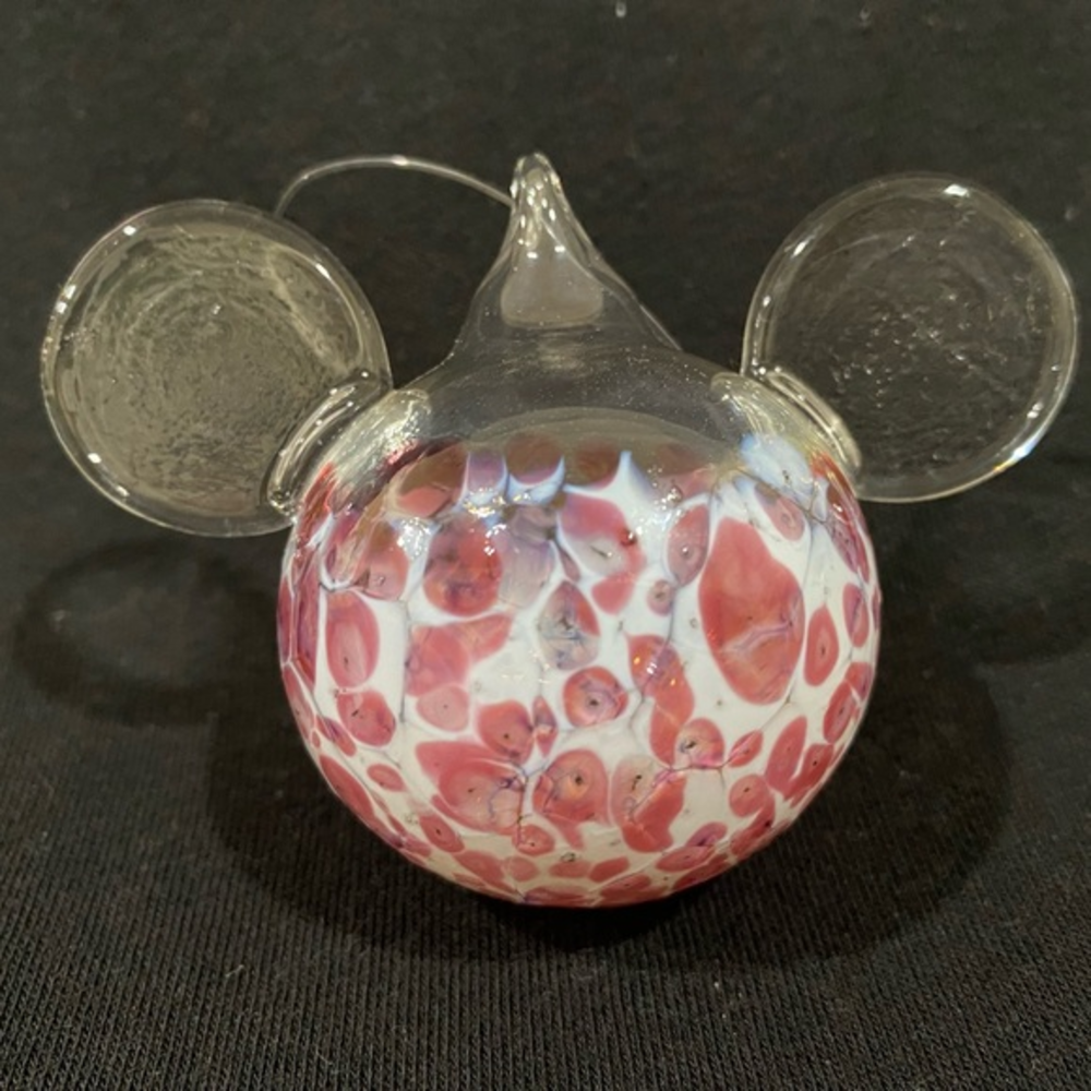 Disney Ornament Reinhard Herzog Hand Blown‎ Rose Colored Mickey Ears..EUC